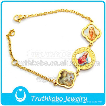 Christus Epoxy Medaille Saint Bracele Edelstahl Gold Armband Großhandel St. Benedict Heilige Medaille Armreif religiöse Armband